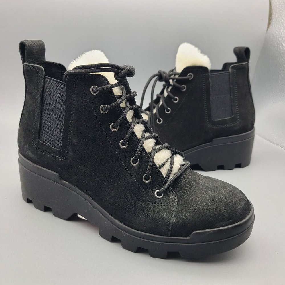 EILEEN FISHER women ankle boots Calm black nubuck shearling tongue sz 7.5 new